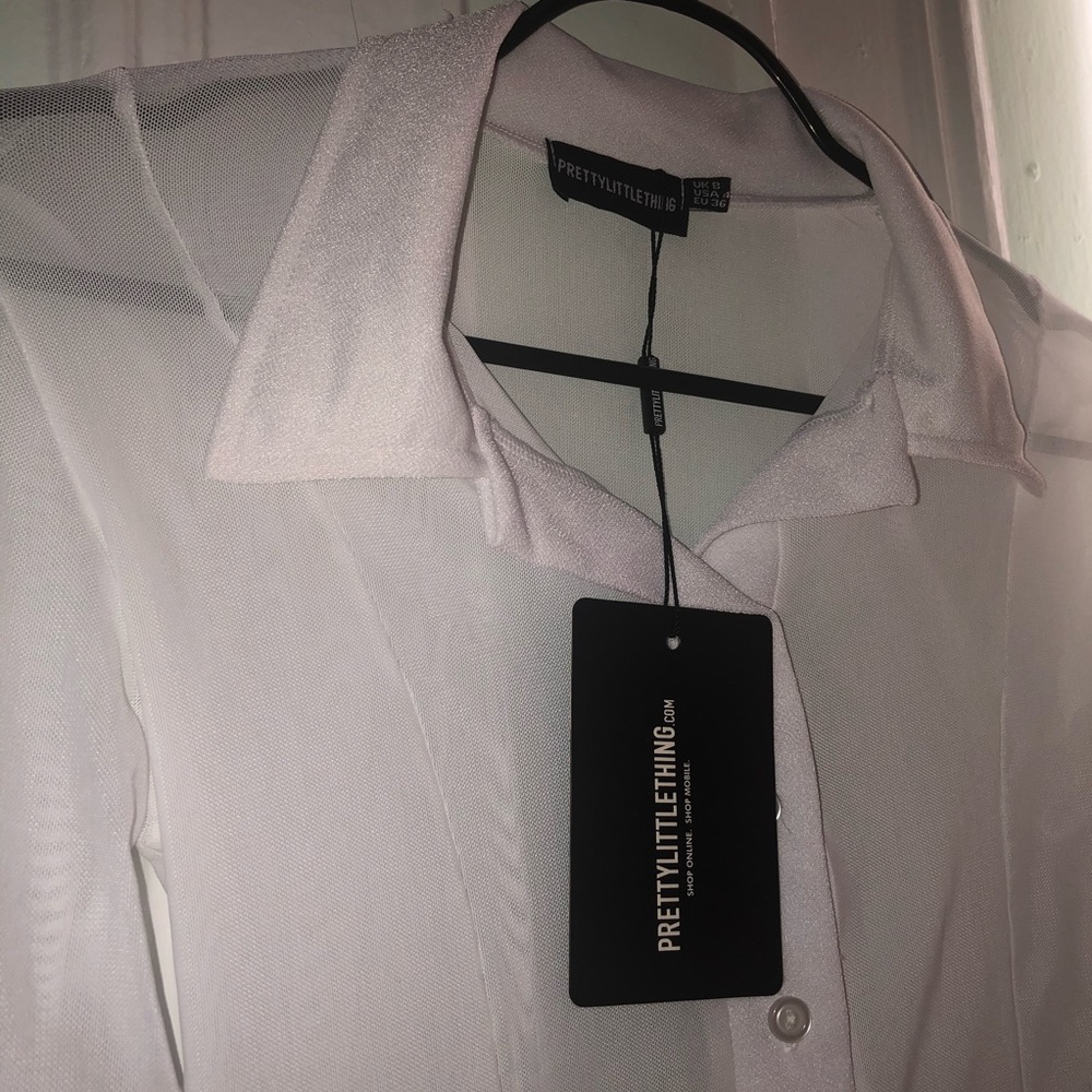 Mesh Crop Button-down Top